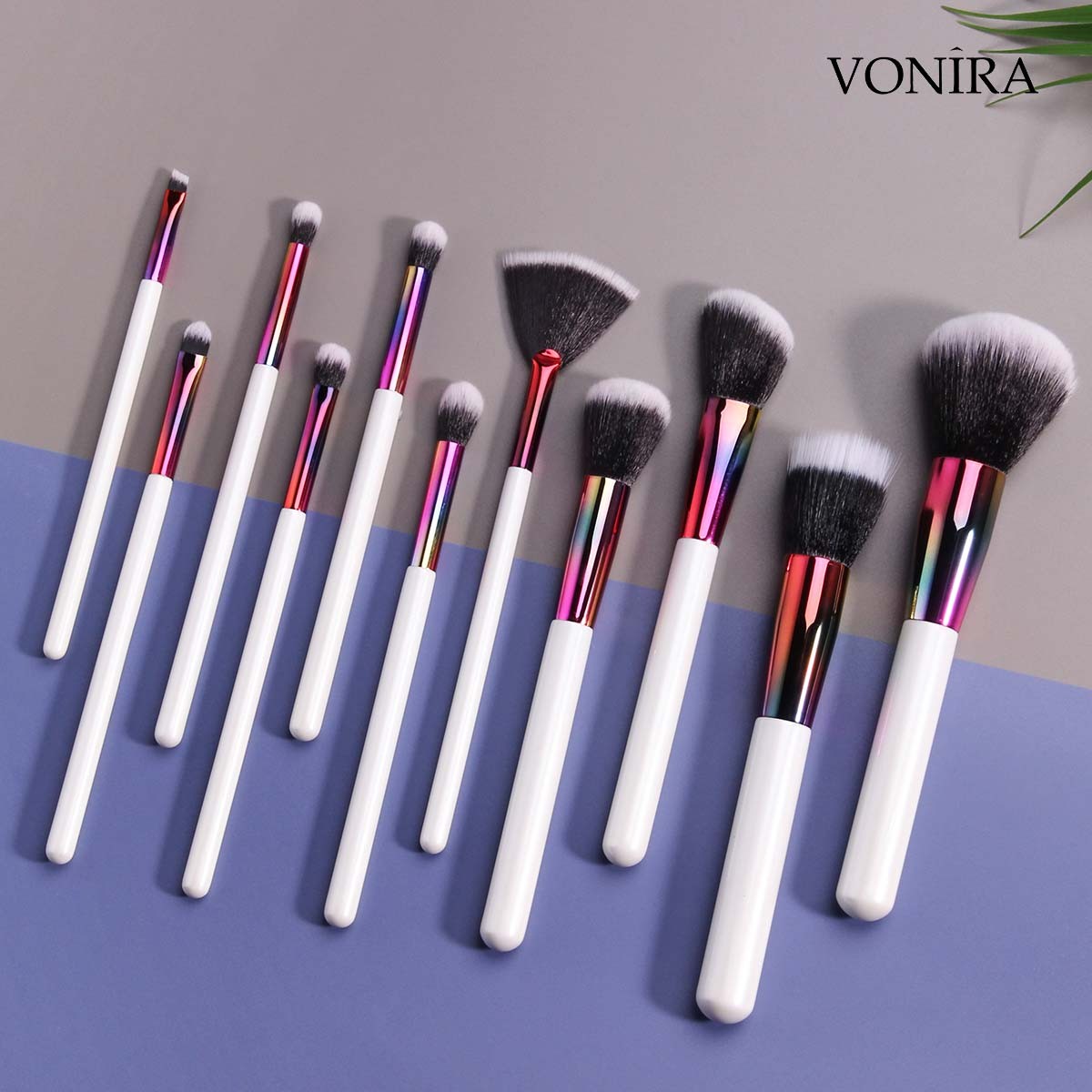 Vonira Beauty Essential 11 Pieces Holographic Makeup Brush Set Cruelty-Free 100% Vegan Bristles