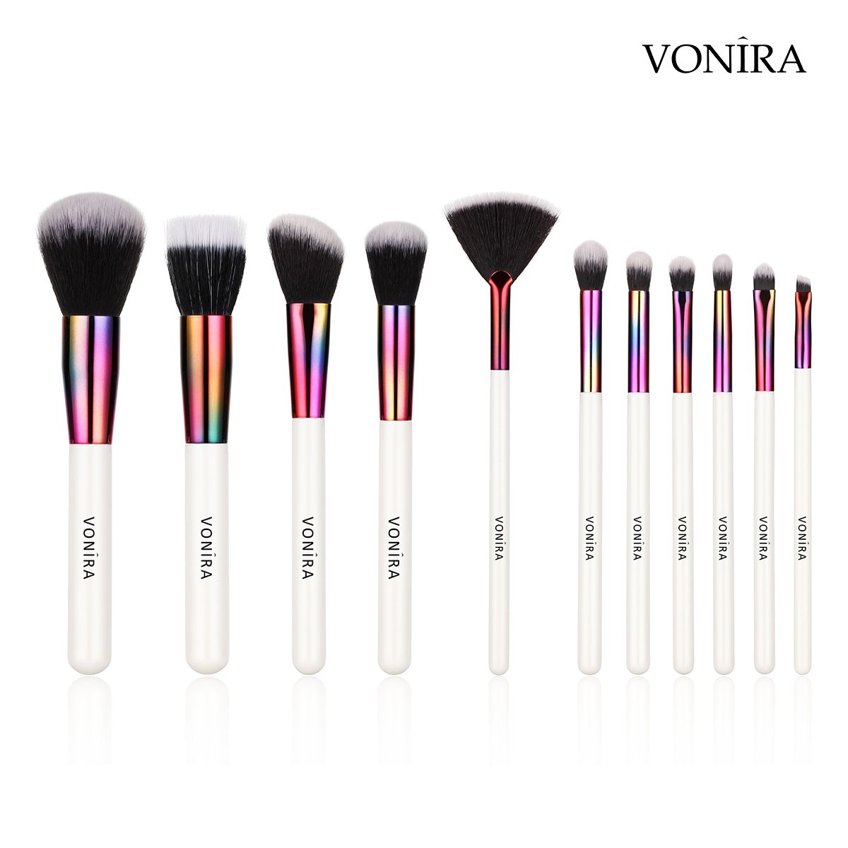 Vonira Beauty Essential 11 Pieces Holographic Makeup Brush Set Cruelty-Free 100% Vegan Bristles
