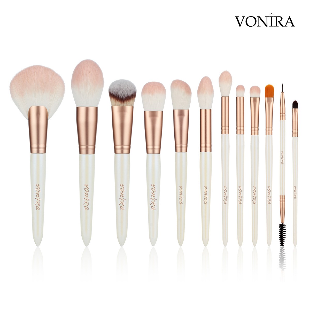 Vonira Beauty Face Powder Blush Foundation Highlighting Pink Cosmetic Brush Set with Custom Pink Storage Bag Available