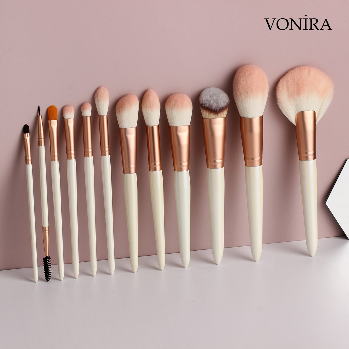 Vonira Beauty Face Powder Blush Foundation Highlighting Pink Cosmetic Brush Set with Custom Pink Storage Bag Available