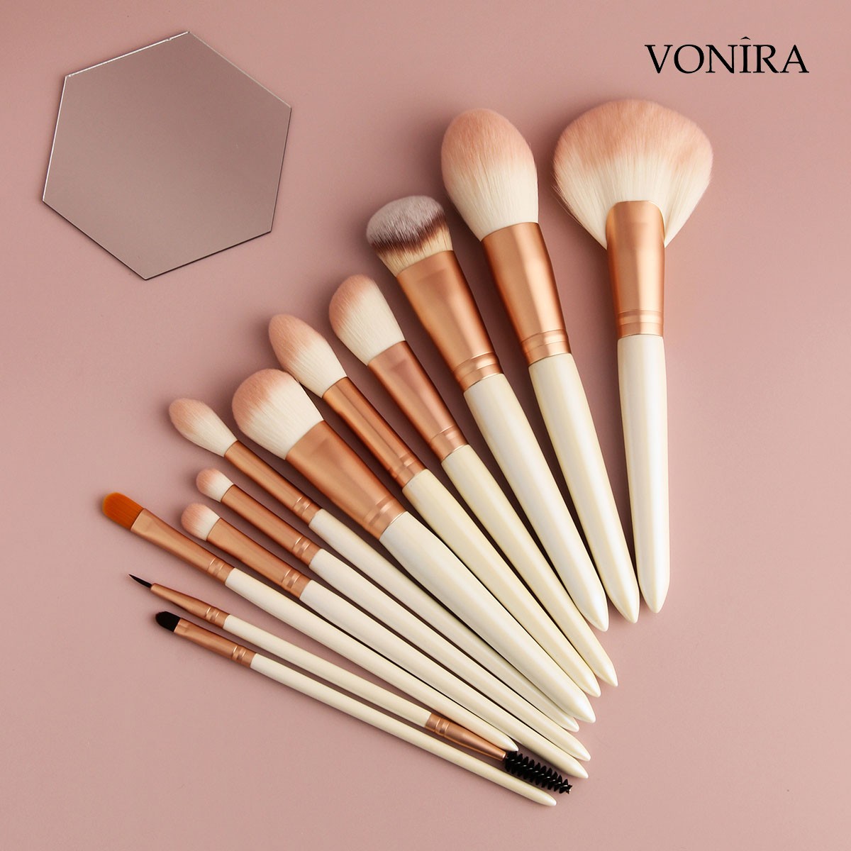 Vonira Beauty Face Powder Blush Foundation Highlighting Pink Cosmetic Brush Set with Custom Pink Storage Bag Available
