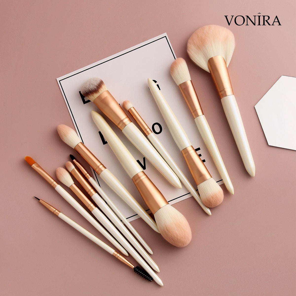 Vonira Beauty Face Powder Blush Foundation Highlighting Pink Cosmetic Brush Set with Custom Pink Storage Bag Available