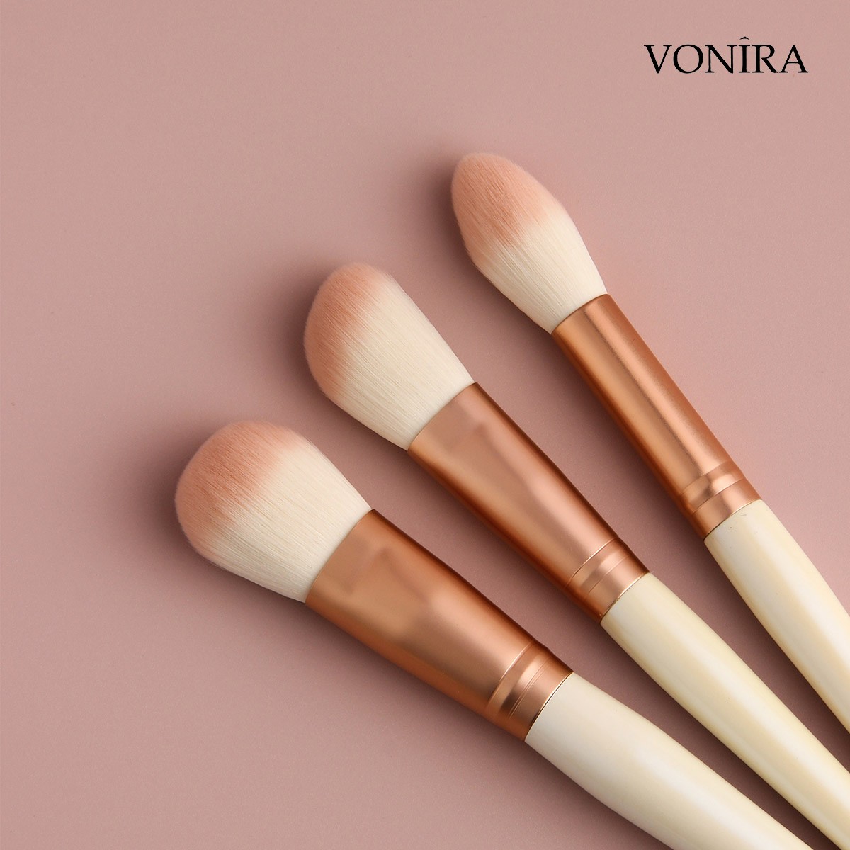 Vonira Beauty Face Powder Blush Foundation Highlighting Pink Cosmetic Brush Set with Custom Pink Storage Bag Available