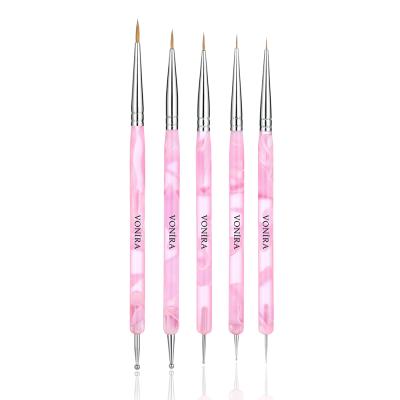 Vonira Beauty Factory 5Pcs 100% Kolinsky Nail Art Liner Brushes Acrylic UV Gel Dotting Painting Drawing Pen Custom Private Label