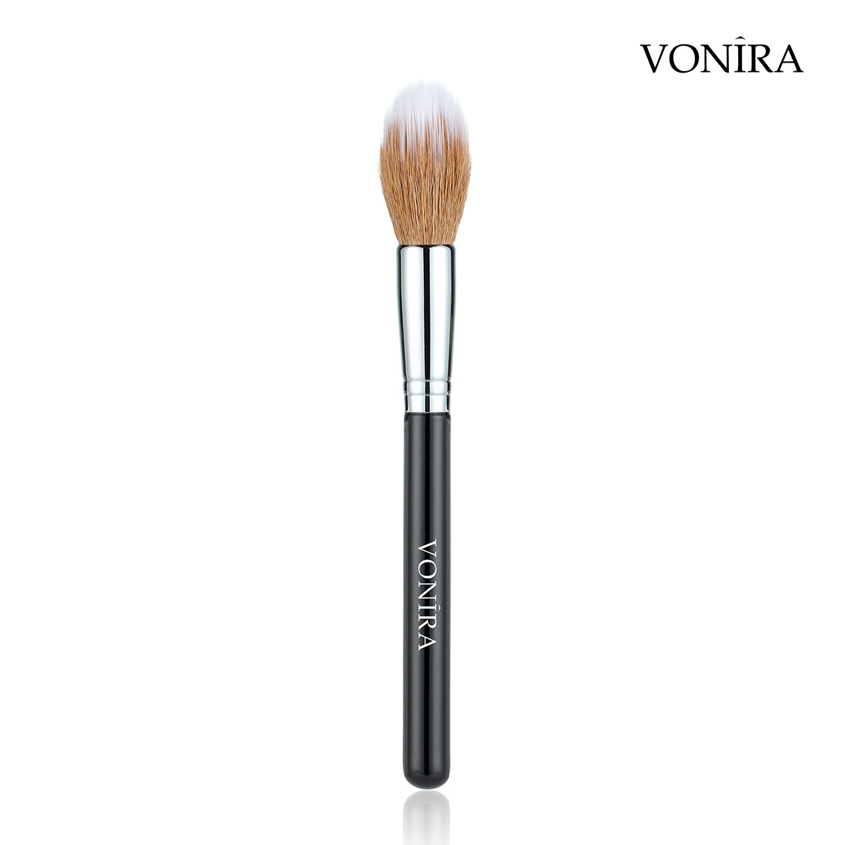 Vonira Beauty Factory Custom Private Label Duo Fibre Tapered Face Brush With Wooden Handle Copper Ferrule