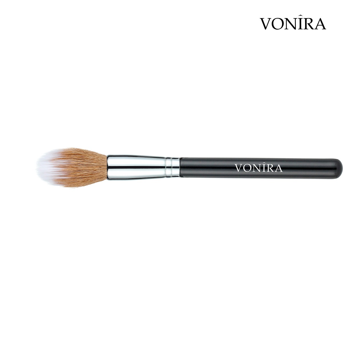 Vonira Beauty Factory Custom Private Label Duo Fibre Tapered Face Brush With Wooden Handle Copper Ferrule