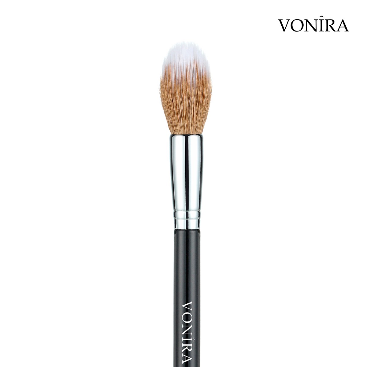 Vonira Beauty Factory Custom Private Label Duo Fibre Tapered Face Brush With Wooden Handle Copper Ferrule