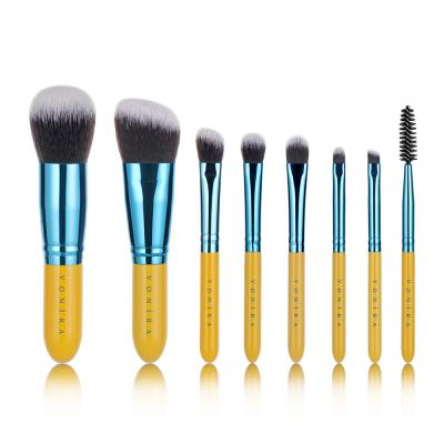Vonira Beauty Factory Custom Private Label Mini Travel Makeup Cosmetic Brushes Kit With Taklon Synthetic Hair Yellow Birch Wooden Handles