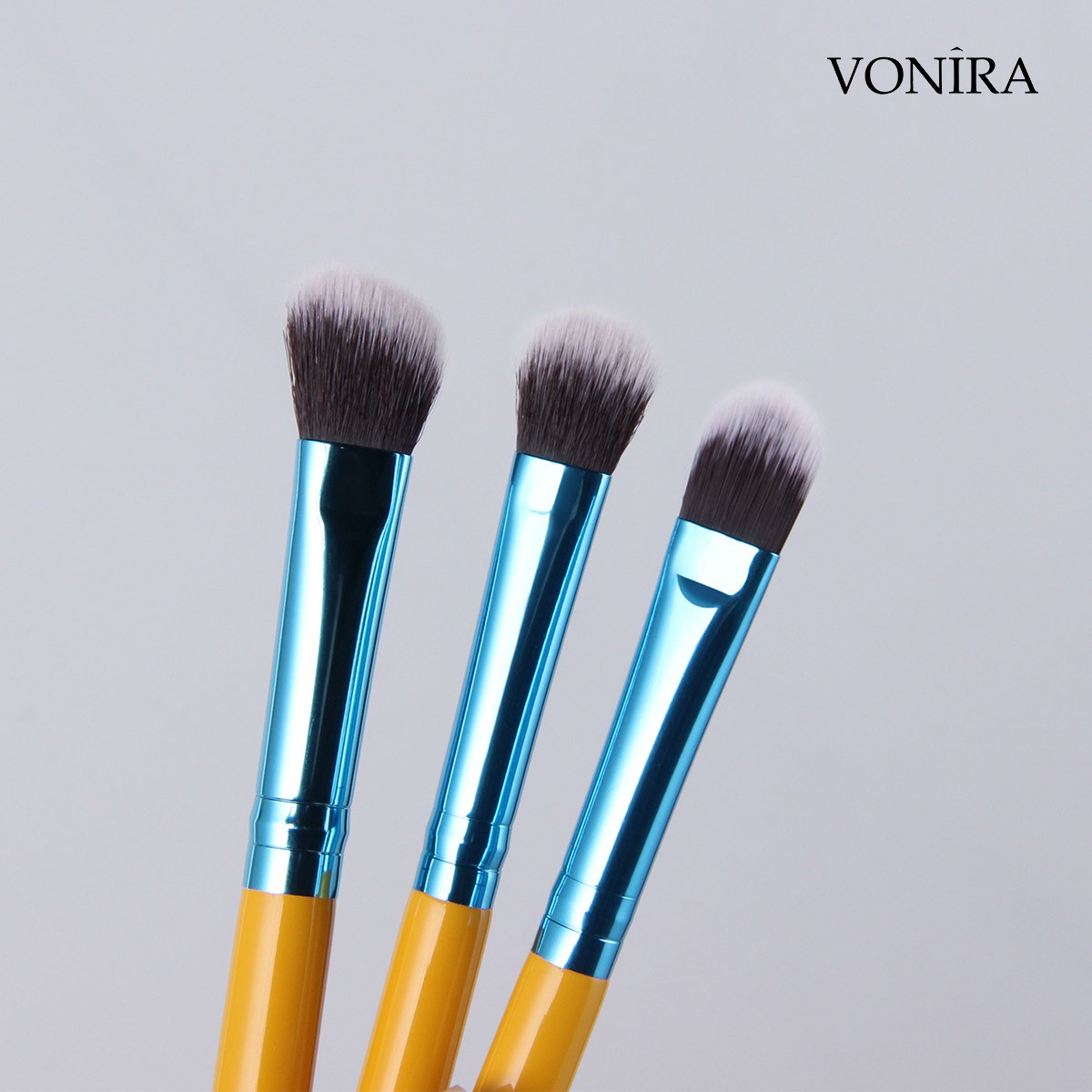 Vonira Beauty Factory Custom Private Label Mini Travel Makeup Cosmetic Brushes Kit With Taklon Synthetic Hair Yellow Birch Wooden Handles
