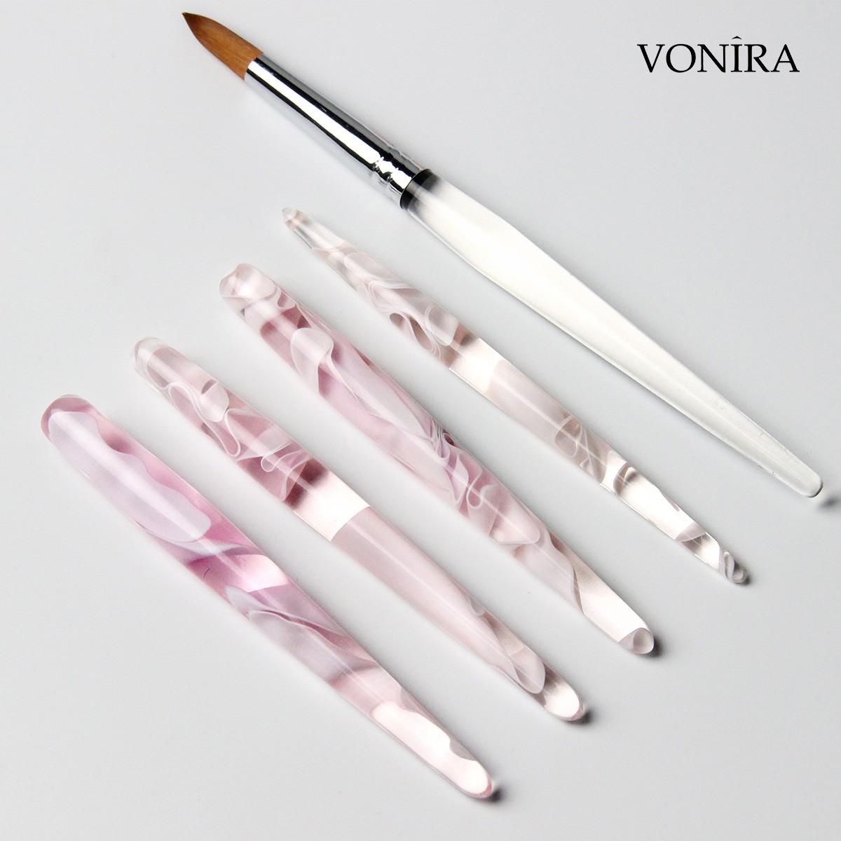 Vonira Beauty Faux Kolinsky Professional Acrylic Nail Art Brushes Oval #8 #10 #12 Round #14 #16 #18 #20 Custom Private Label