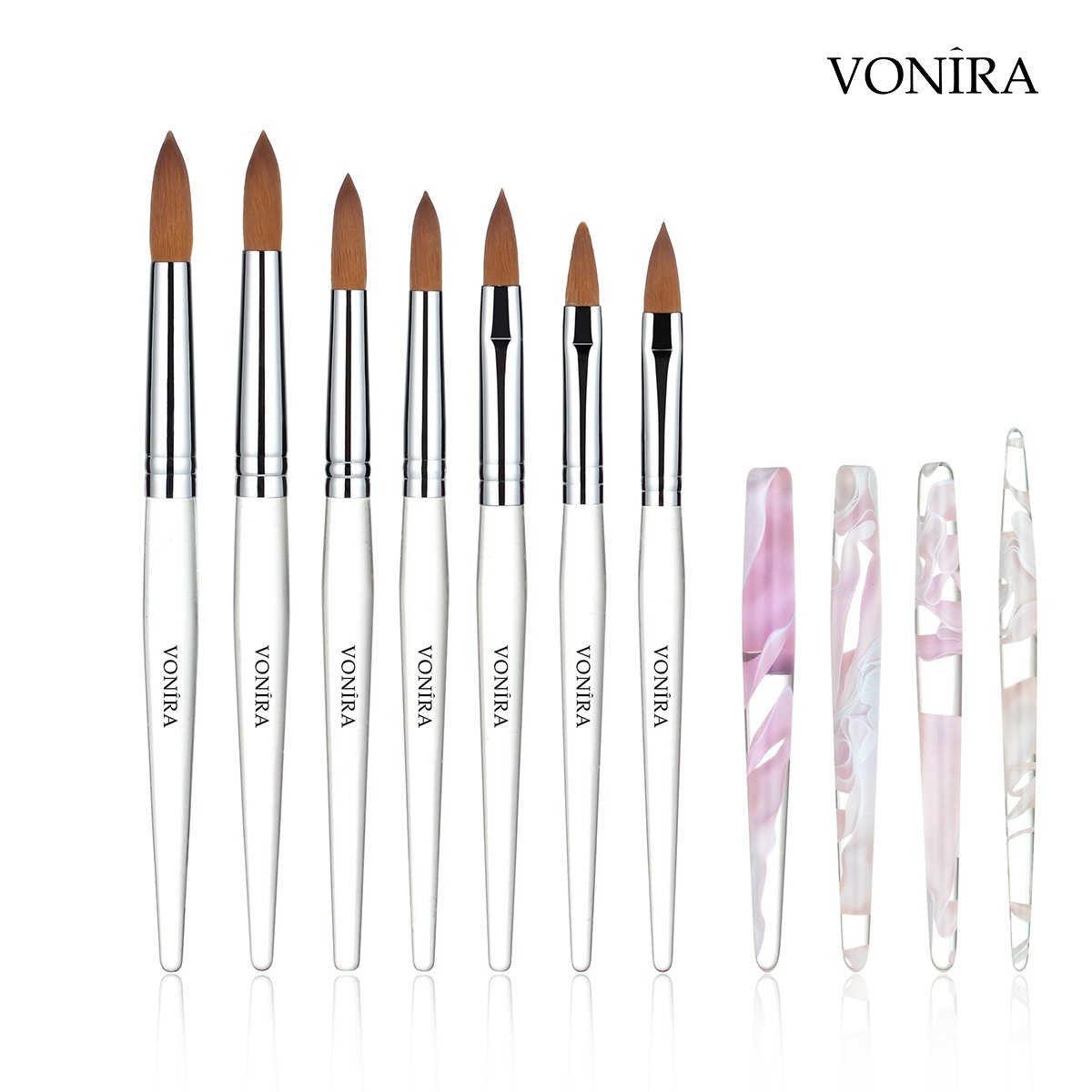 Vonira Beauty Faux Kolinsky Professional Acrylic Nail Art Brushes Oval #8 #10 #12 Round #14 #16 #18 #20 Custom Private Label