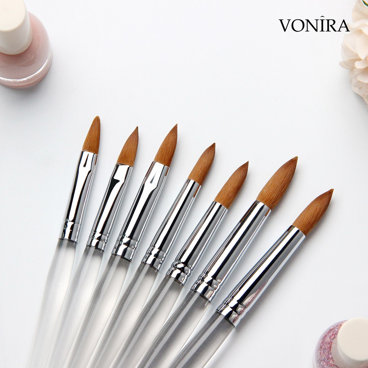 Vonira Beauty Faux Kolinsky Professional Acrylic Nail Art Brushes Oval #8 #10 #12 Round #14 #16 #18 #20 Custom Private Label