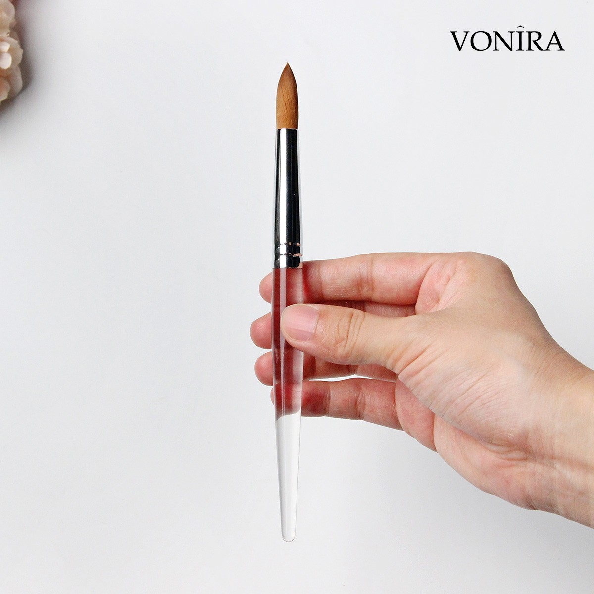 Vonira Beauty Faux Kolinsky Professional Acrylic Nail Art Brushes Oval #8 #10 #12 Round #14 #16 #18 #20 Custom Private Label