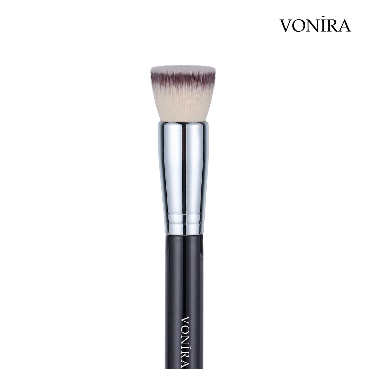 Vonira Beauty Flat Foundation Bronzer Buffing Brush With Silver Copper Ferrule Black Handle Custom Private Label Service - Image 1