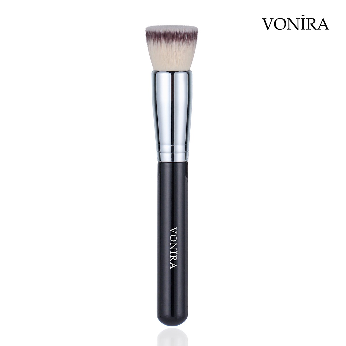 Vonira Beauty Flat Foundation Bronzer Buffing Brush With Silver Copper Ferrule Black Handle Custom Private Label Service - Image 2