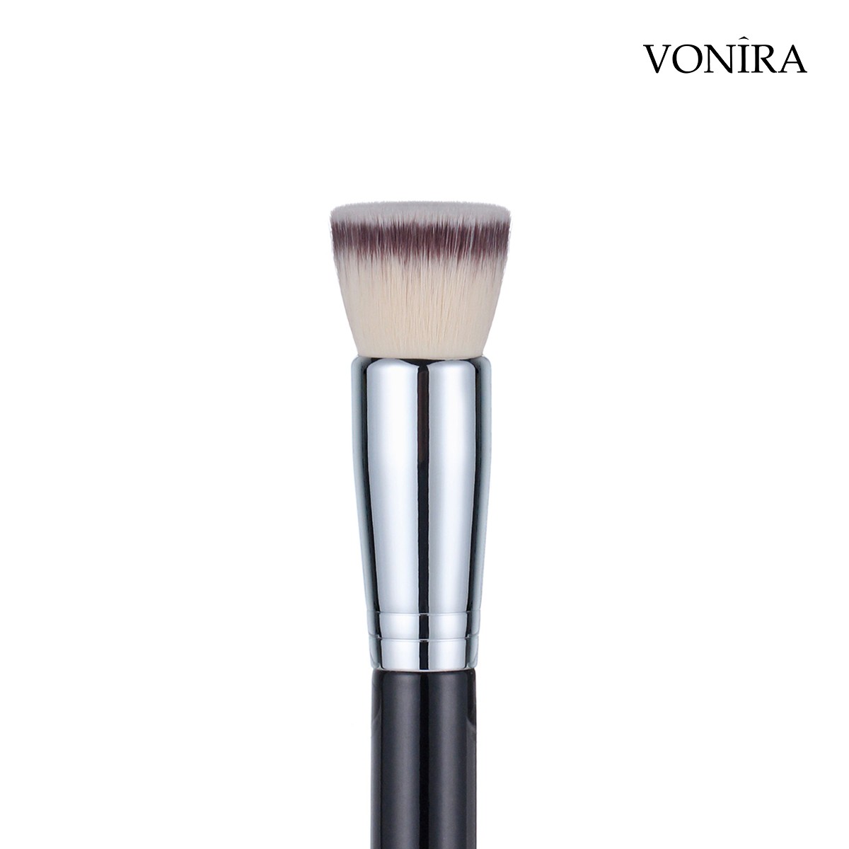Vonira Beauty Flat Foundation Bronzer Buffing Brush With Silver Copper Ferrule Black Handle Custom Private Label Service - Image 3