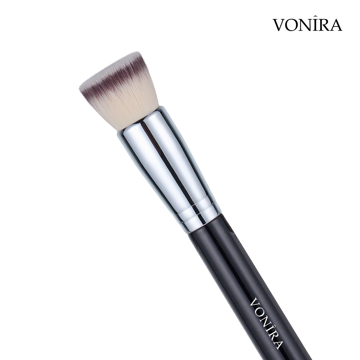 Vonira Beauty Flat Foundation Bronzer Buffing Brush With Silver Copper Ferrule Black Handle Custom Private Label Service - Image 4