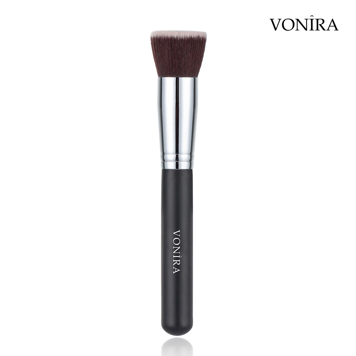 Vonira Beauty Liquid Cream Foundation Makeup Brushes Flat Top Kabuki With Silver Copper Ferrule Black Handle Custom Private Label Service