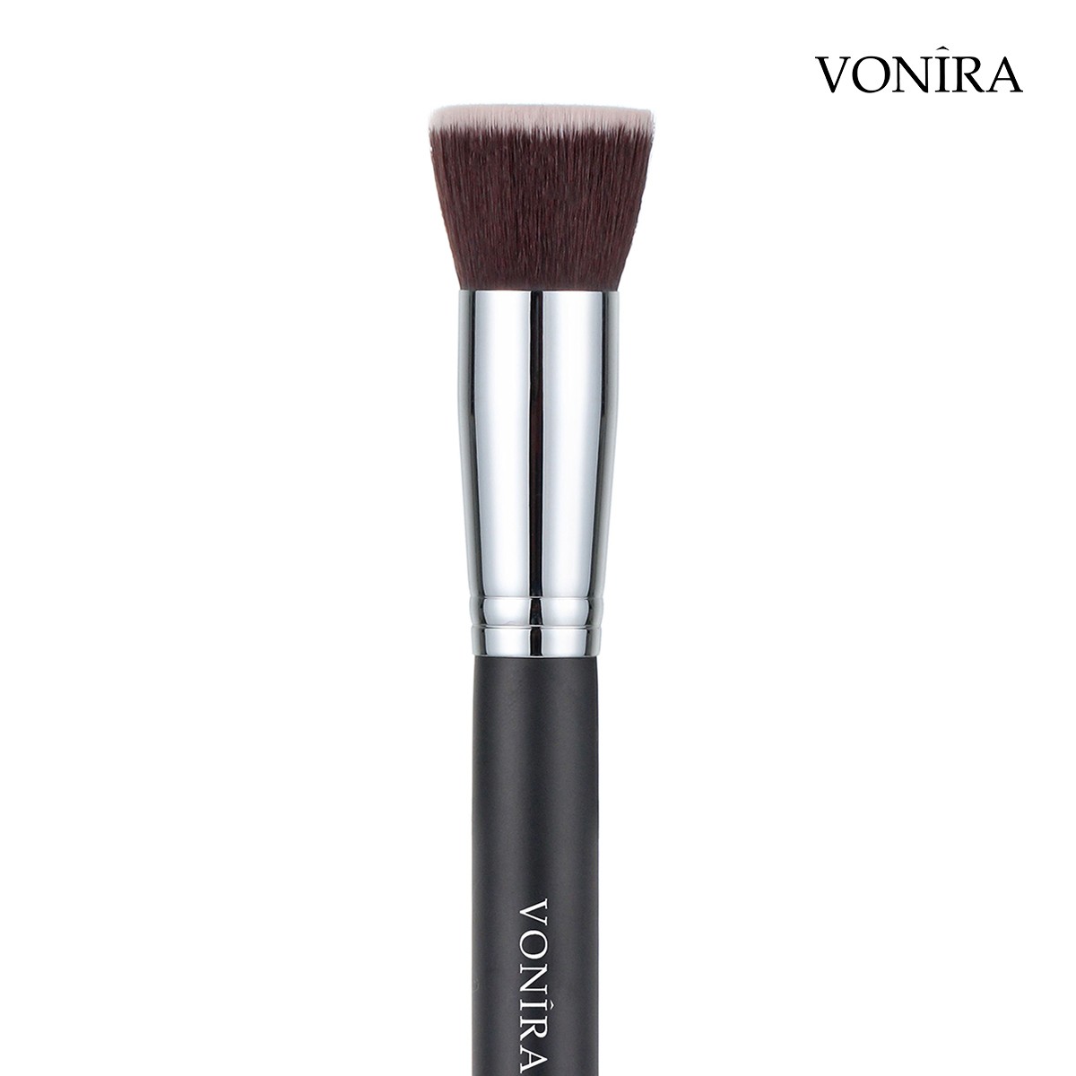 Vonira Beauty Liquid Cream Foundation Makeup Brushes Flat Top Kabuki With Silver Copper Ferrule Black Handle Custom Private Label Service