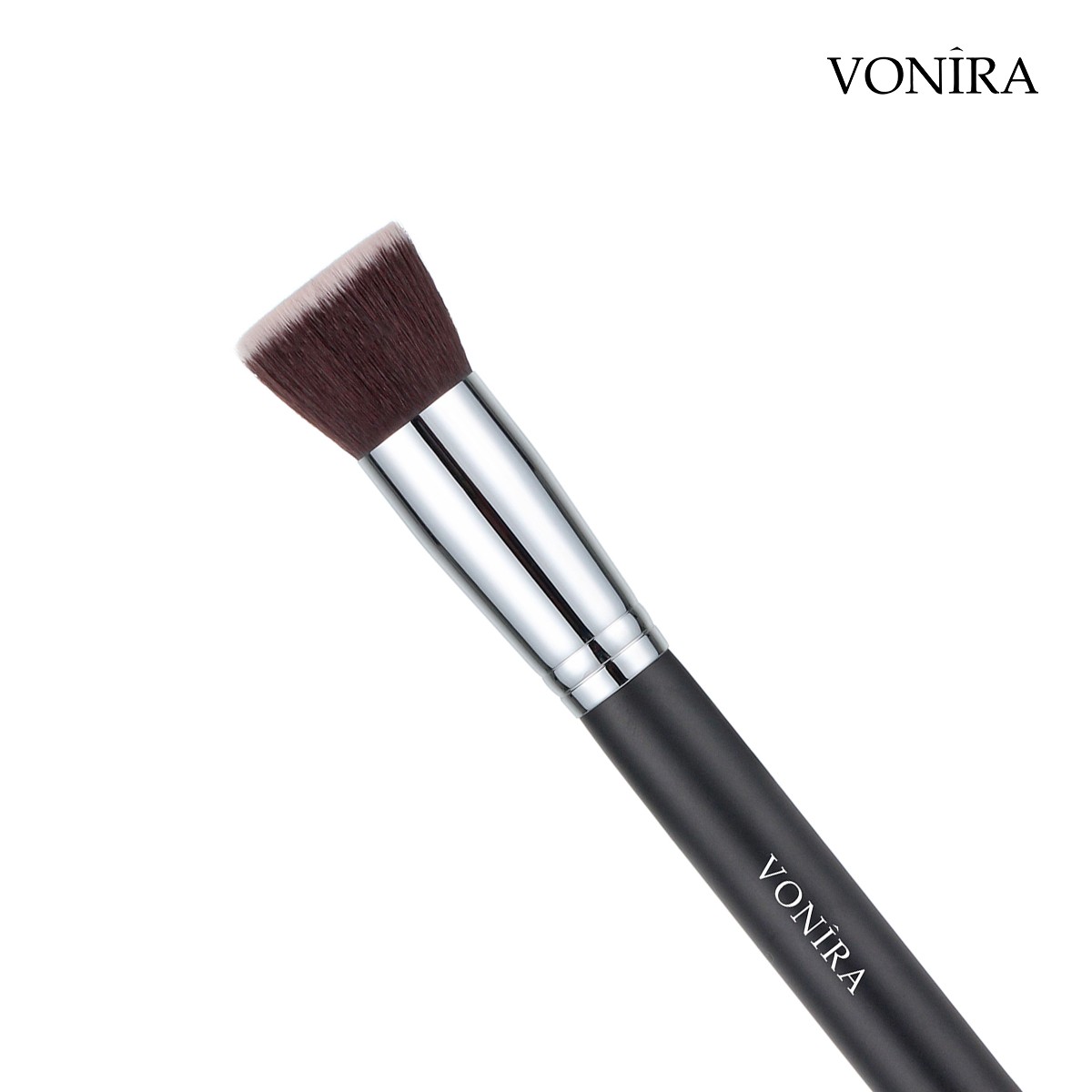 Vonira Beauty Liquid Cream Foundation Makeup Brushes Flat Top Kabuki With Silver Copper Ferrule Black Handle Custom Private Label Service