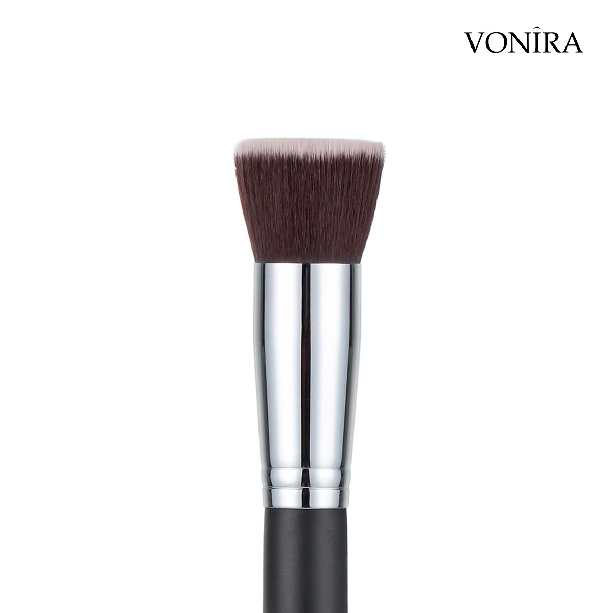 Vonira Beauty Liquid Cream Foundation Makeup Brushes Flat Top Kabuki With Silver Copper Ferrule Black Handle Custom Private Label Service