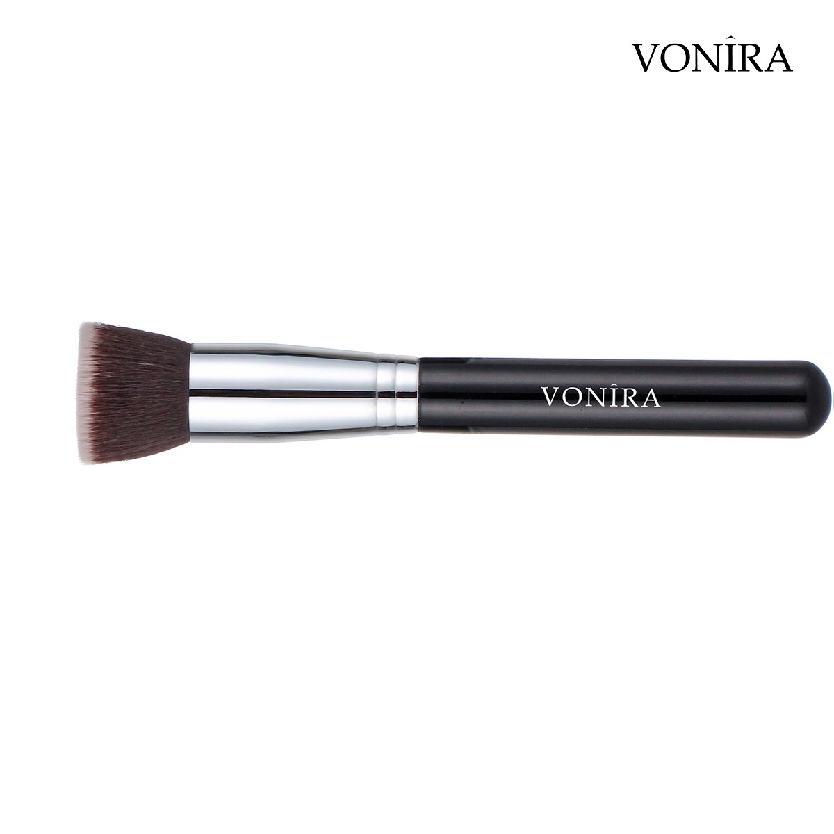 Vonira Beauty Liquid Cream Foundation Makeup Brushes Flat Top Kabuki With Silver Copper Ferrule Black Handle Custom Private Label Service