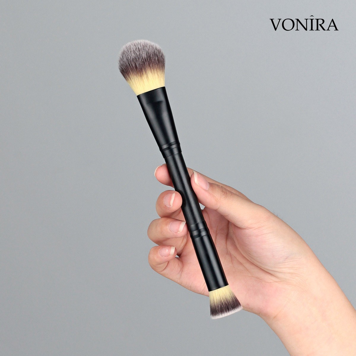 Vonira Beauty Luxury Dual Ended Blush Contour Makeup Brushes With Custom Private Label Logo Hot Foil Engraved Printing
