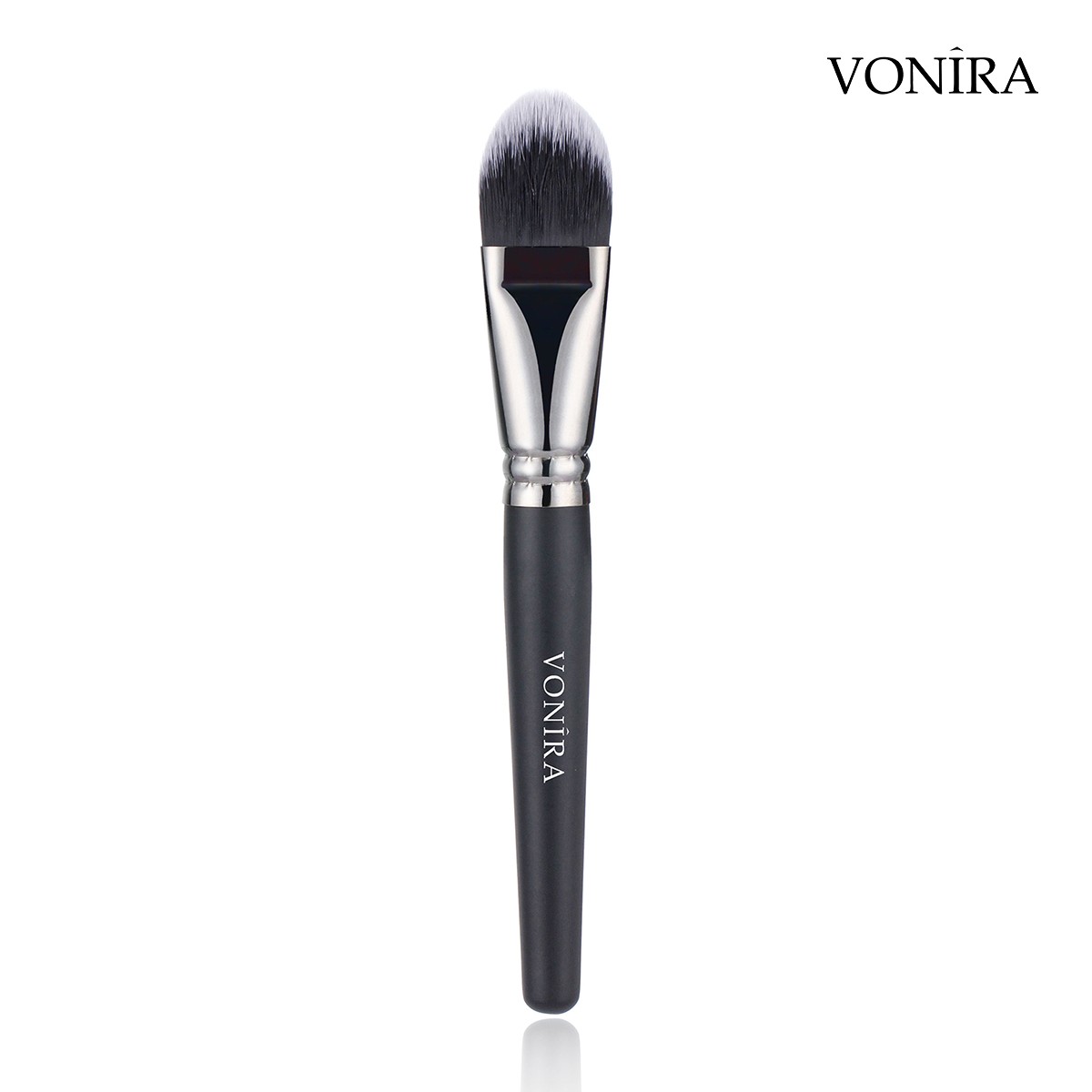 Vonira Beauty Luxury Face Curve Foundation Makeup Brushes With Silver Brass Ferrule Black Handle Custom Private Label