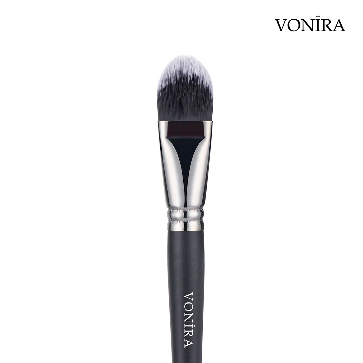 Vonira Beauty Luxury Face Curve Foundation Makeup Brushes With Silver Brass Ferrule Black Handle Custom Private Label
