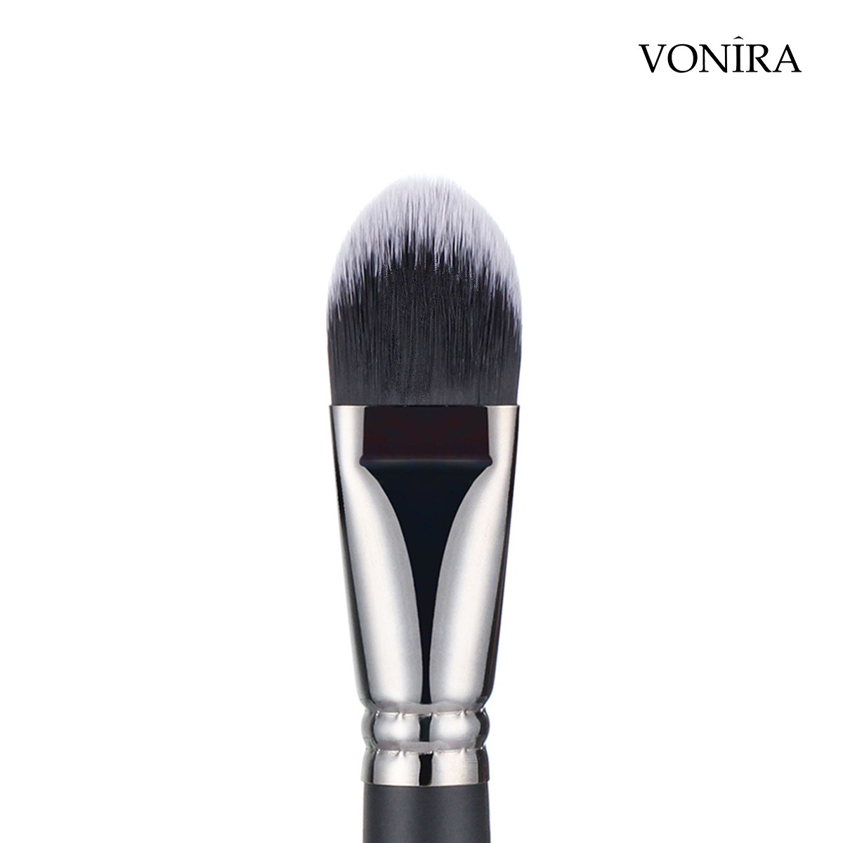 Vonira Beauty Luxury Face Curve Foundation Makeup Brushes With Silver Brass Ferrule Black Handle Custom Private Label