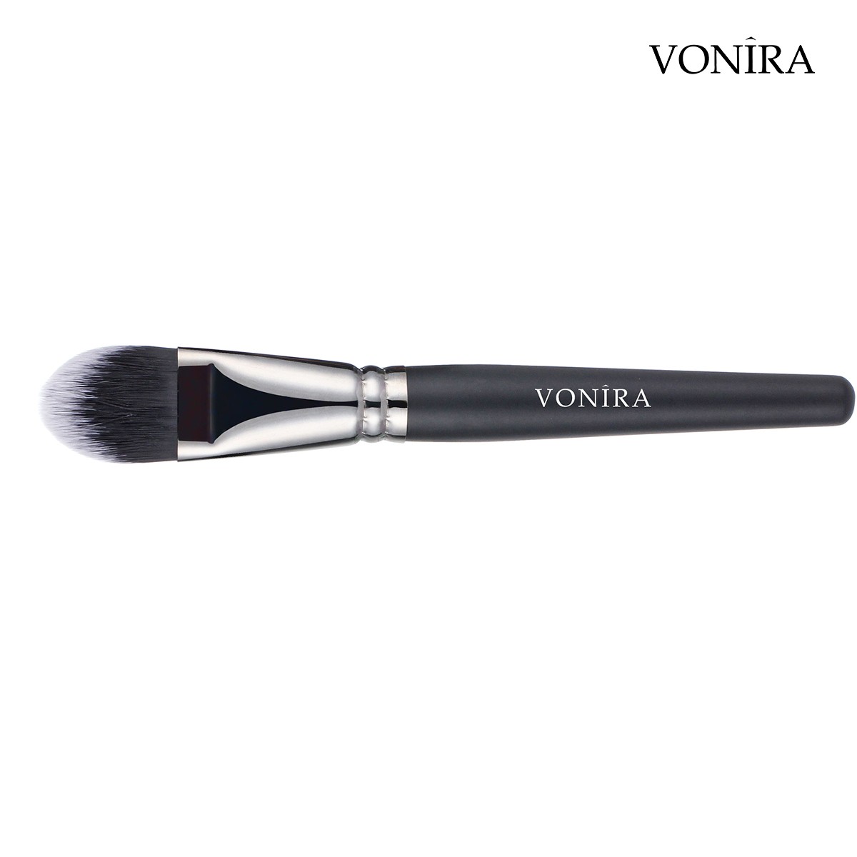 Vonira Beauty Luxury Face Curve Foundation Makeup Brushes With Silver Brass Ferrule Black Handle Custom Private Label