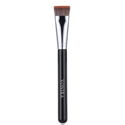 Vonira Beauty Luxury Pro Studio Mini Flat Contour Makeup Brush With Silver Brass Ferrule Black Handle Custom Private Label