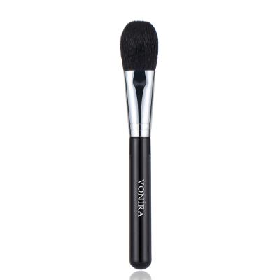 Vonira Beauty Luxury Round & Flat Powder Blush Brush With Silver Copper Ferrule Matte Black Wood Handle