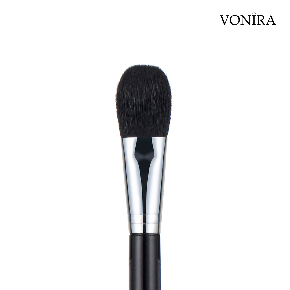 Vonira Beauty Luxury Round & Flat Powder Blush Brush With Silver Copper Ferrule Matte Black Wood Handle