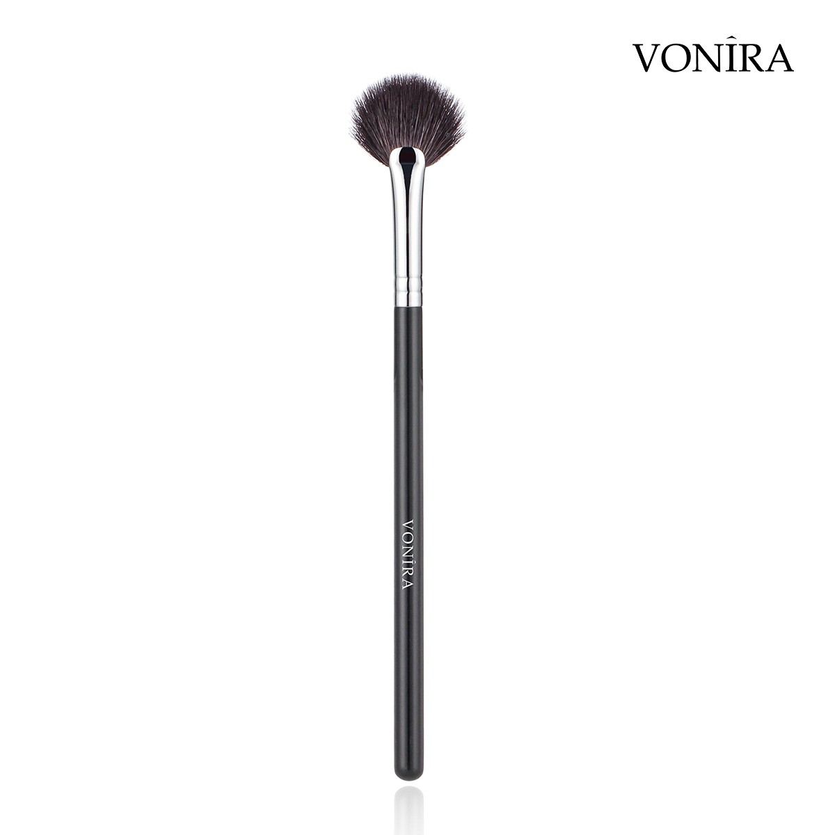 Vonira Beauty Makeup Highlighter Fan Brush With Silver Copper Ferrule Black Handle Custom Private Label Service