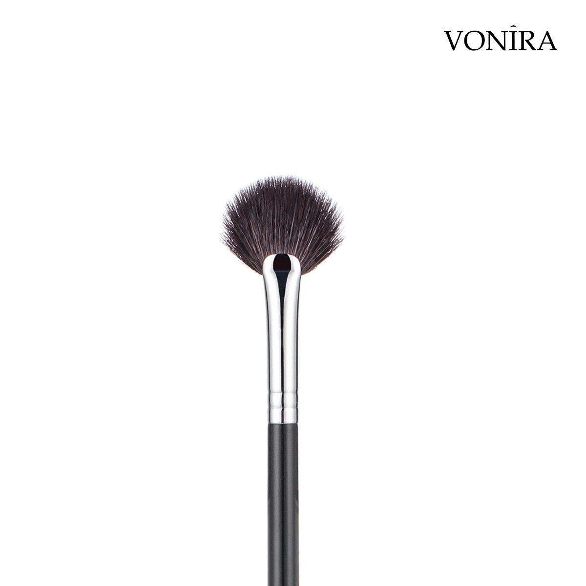 Vonira Beauty Makeup Highlighter Fan Brush With Silver Copper Ferrule Black Handle Custom Private Label Service