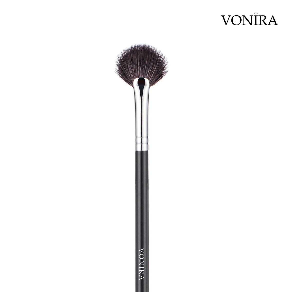 Vonira Beauty Makeup Highlighter Fan Brush With Silver Copper Ferrule Black Handle Custom Private Label Service