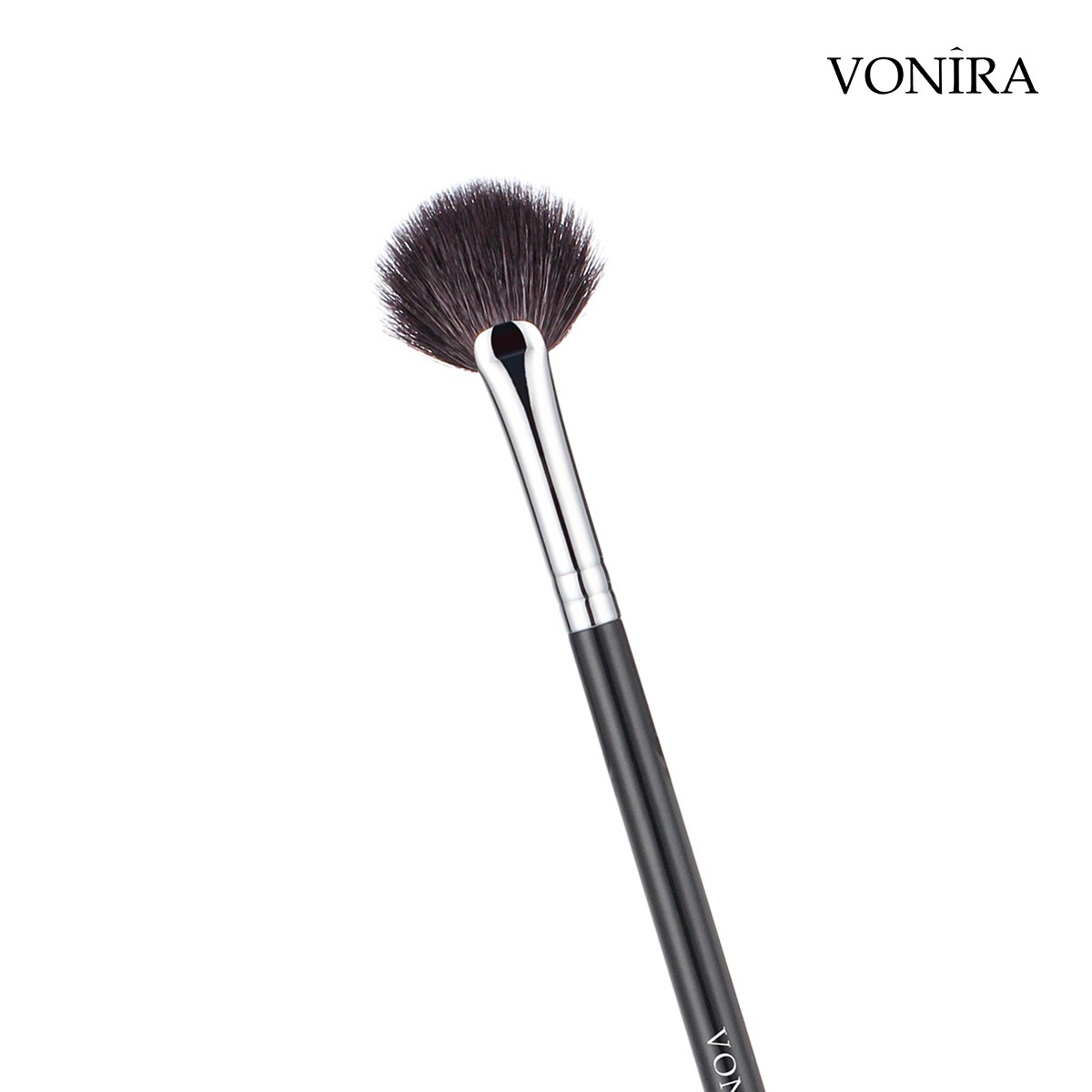 Vonira Beauty Makeup Highlighter Fan Brush With Silver Copper Ferrule Black Handle Custom Private Label Service