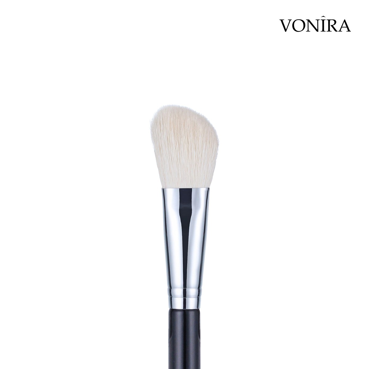 Vonira Beauty Natural White Animal Slant Cheek Angled Contouring Blush Brush With Silver Copper Ferrule Black Handle Custom Private Label Service