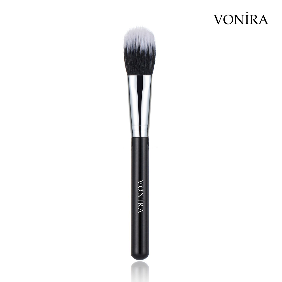 Vonira Beauty Tapered Duo Fibre Blush Brush With Silver Brass Ferrule Black Handle Custom Private Label