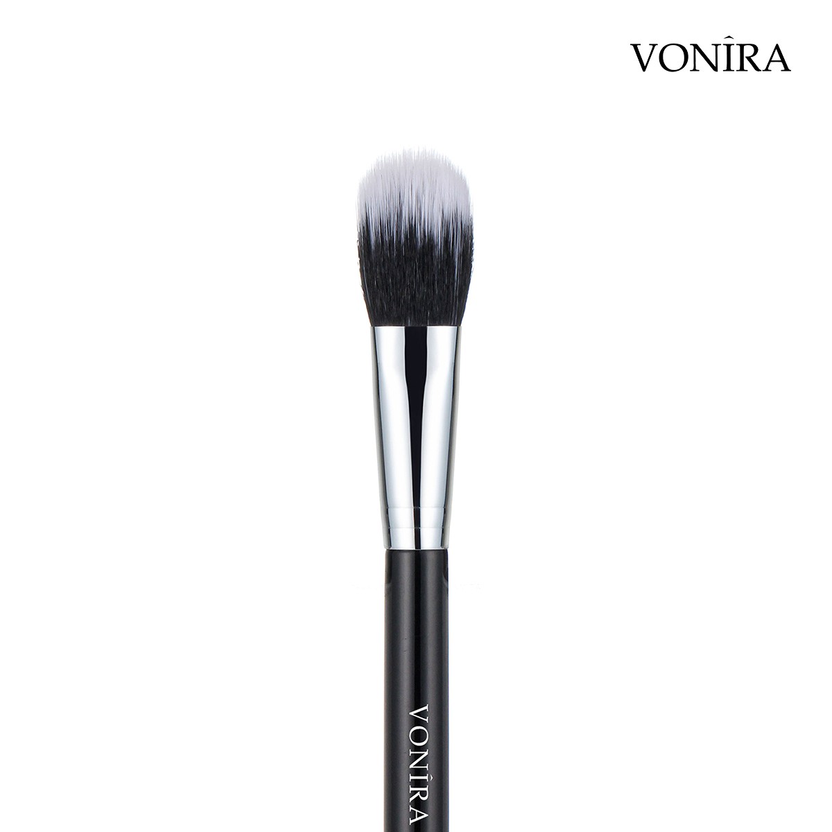 Vonira Beauty Tapered Duo Fibre Blush Brush With Silver Brass Ferrule Black Handle Custom Private Label