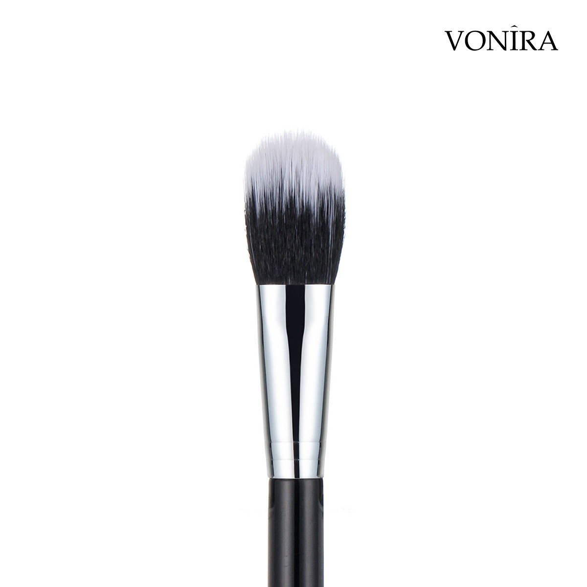 Vonira Beauty Tapered Duo Fibre Blush Brush With Silver Brass Ferrule Black Handle Custom Private Label