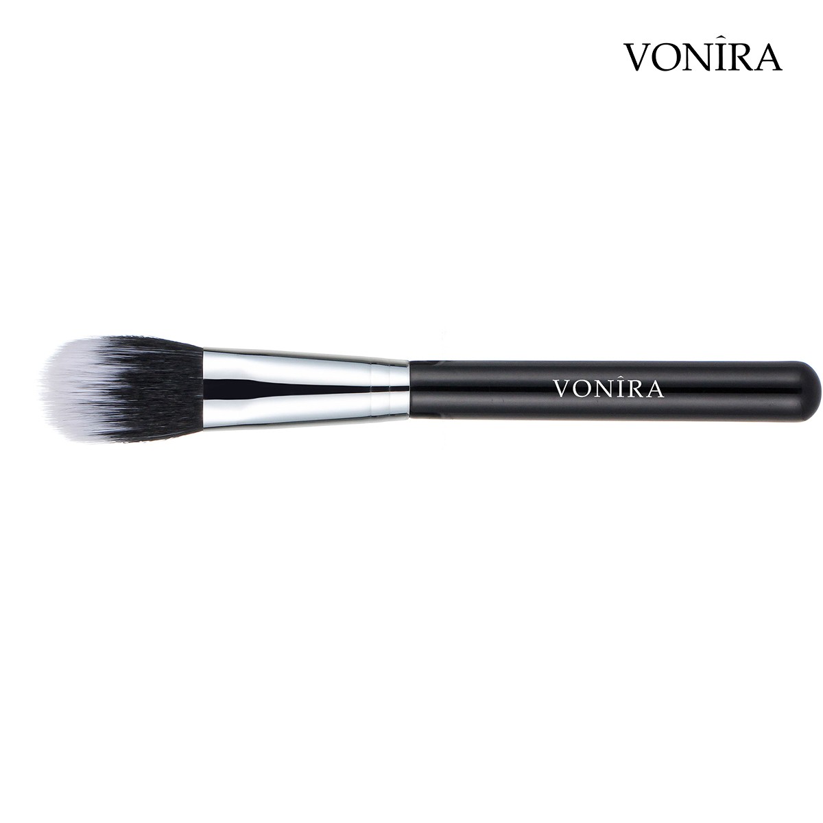 Vonira Beauty Tapered Duo Fibre Blush Brush With Silver Brass Ferrule Black Handle Custom Private Label