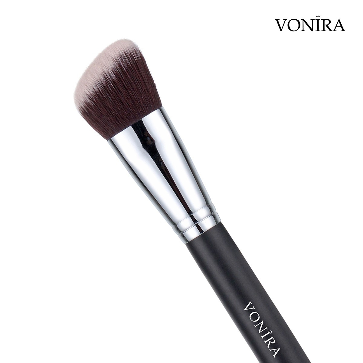 Vonira Beauty Wholesale Angled Contour Kabuki Brush With Taklon Synthetic Hair Copper Ferrule Cosmetic Brush Logo Name OEM Private Label