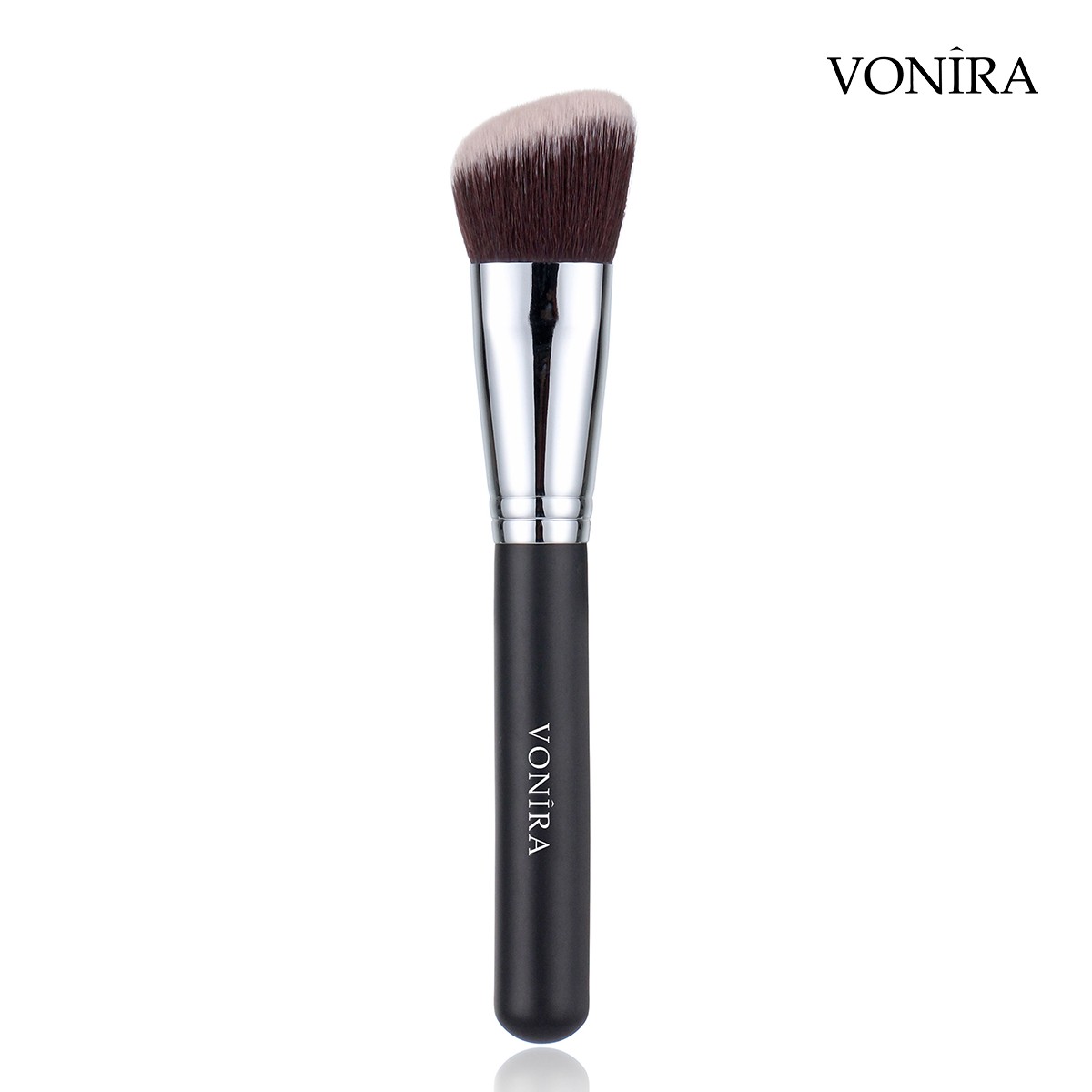 Vonira Beauty Wholesale Angled Contour Kabuki Brush With Taklon Synthetic Hair Copper Ferrule Cosmetic Brush Logo Name OEM Private Label