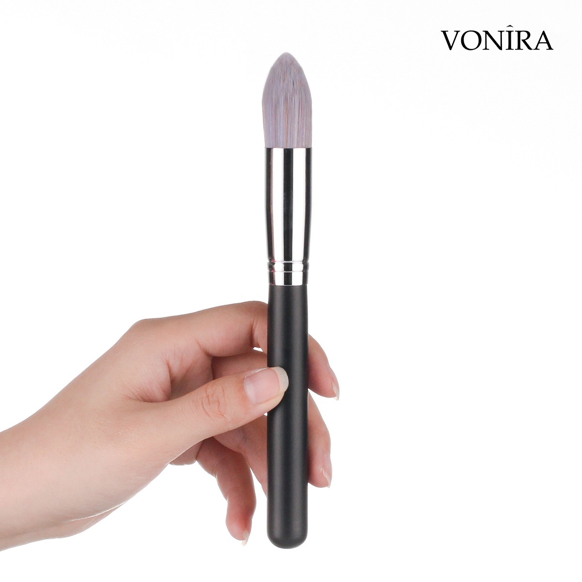 Vonira Beauty Wholesale Colorful Taklon Hair Pointed Foundation Blender Brush With Silver Copper Ferrule Black Handle Custom Private Label Service - Image 5