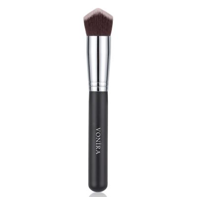 Vonira Beauty Wholesale Double Side 3D Angled Face Kabuki Cream Foundation Brush With Silver Copper Black Wooden Handle Custom Logo