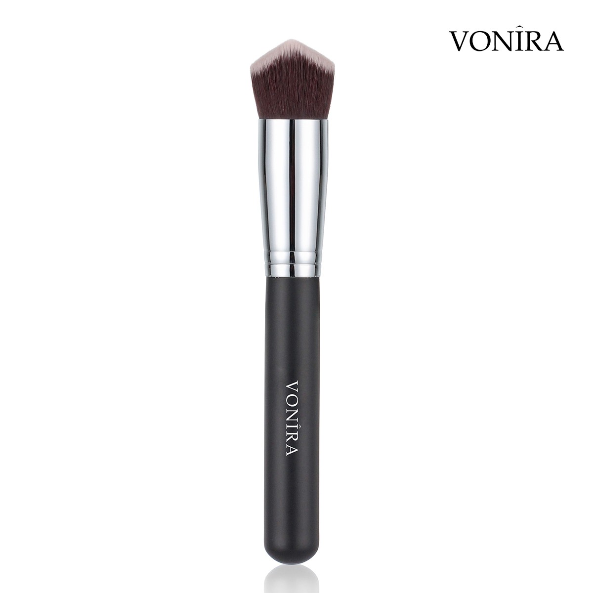 Vonira Beauty Wholesale Double Side 3D Angled Face Kabuki Cream Foundation Brush With Silver Copper Black Wooden Handle Custom Logo - Image 1