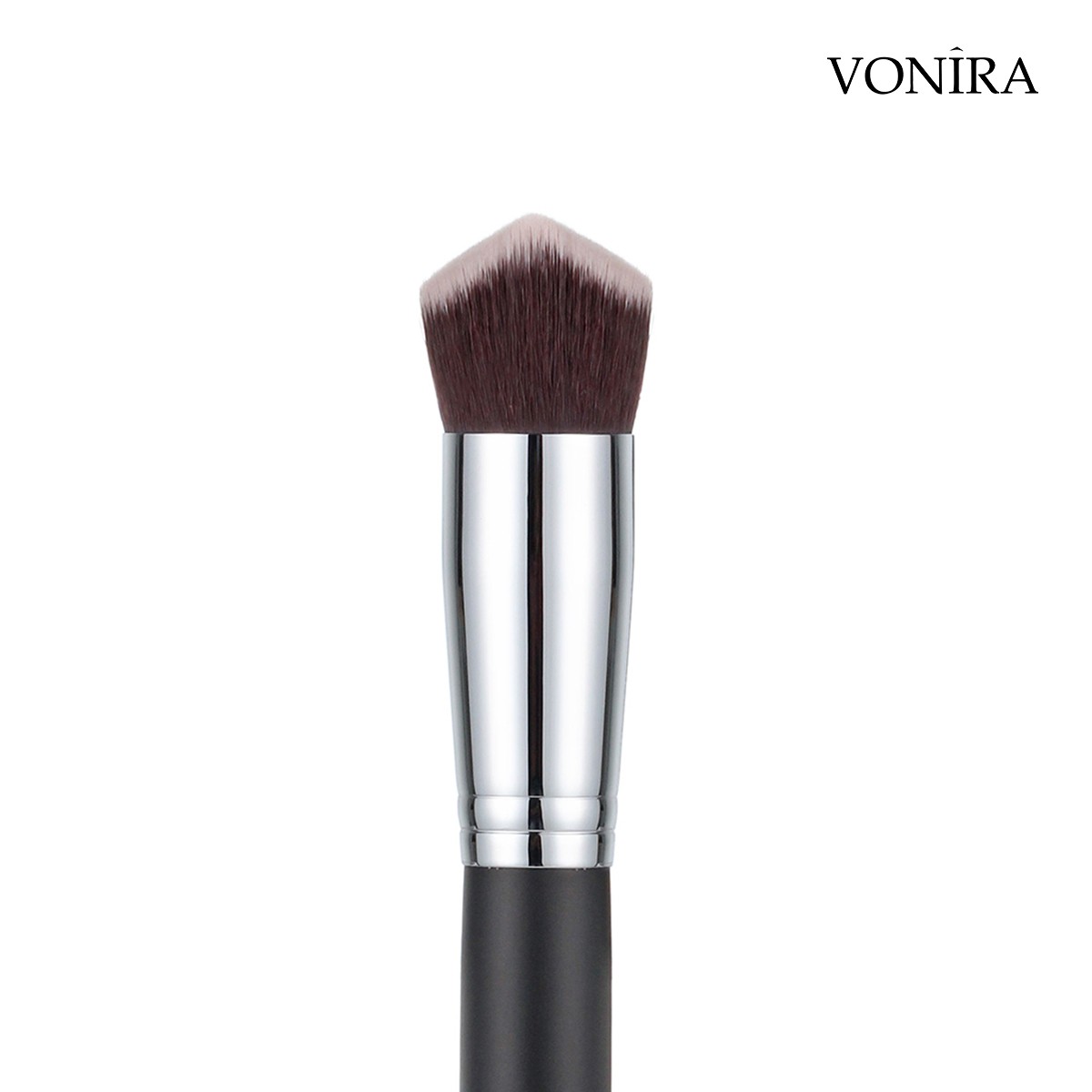 Vonira Beauty Wholesale Double Side 3D Angled Face Kabuki Cream Foundation Brush With Silver Copper Black Wooden Handle Custom Logo - Image 2