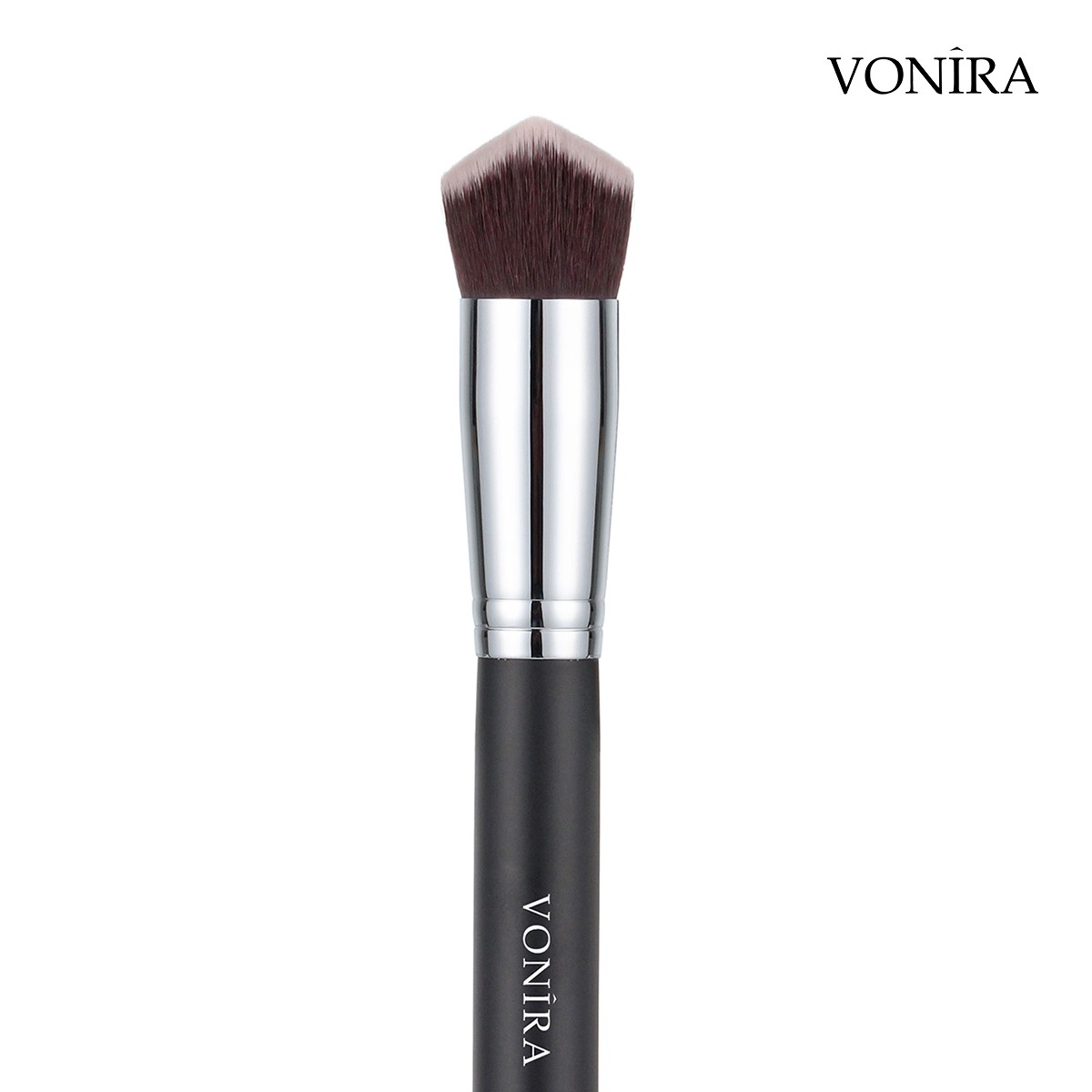 Vonira Beauty Wholesale Double Side 3D Angled Face Kabuki Cream Foundation Brush With Silver Copper Black Wooden Handle Custom Logo - Image 3